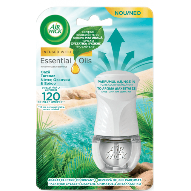 Odorizant de camera electric Air Wick + Rezerva Turquoise Oasis, 19 ml