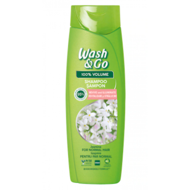 Sampon Wash & Go pentru par normal cu extract de iasomie, 360 ml