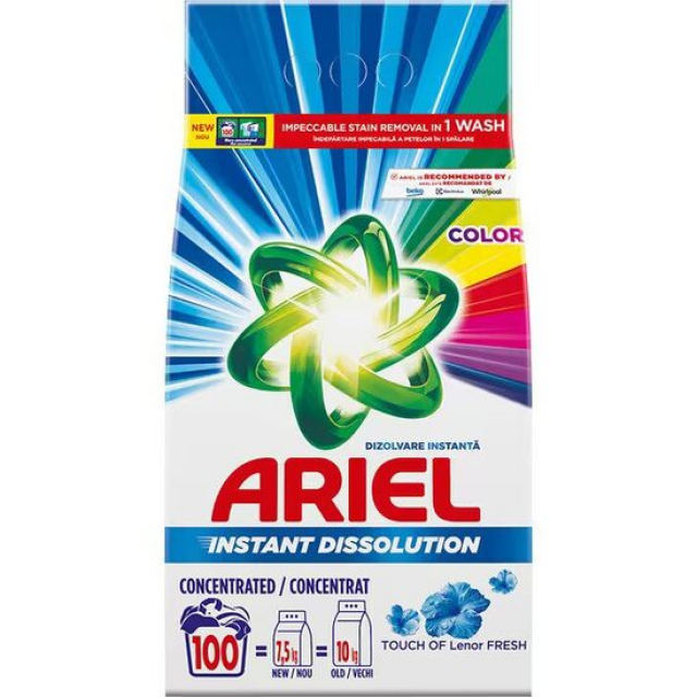 Detergent pudra Ariel Touch of Lenor Fresh Color 7.5kg 100 spalari