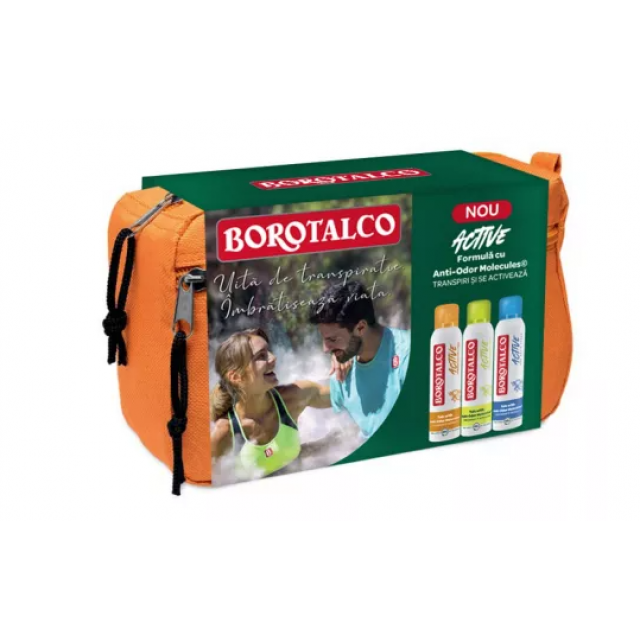 Pachet Borotalco Deo Spray Active Orange 150ml + Deo Spray Active Blue 150ml + Deo Spray Active Green 150ml,
