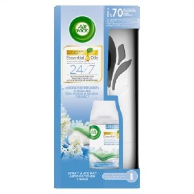 Odorizant de camera Air Wick liliac alb si asternuturi proaspete, aparat + rezerva 250 ml