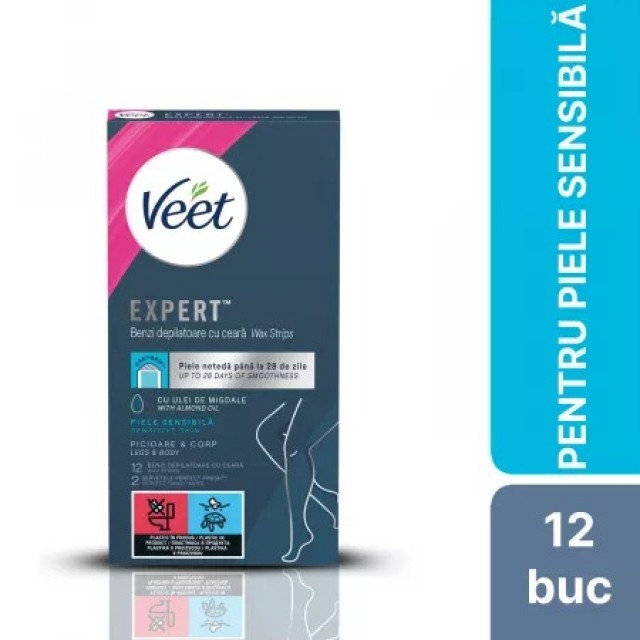 Benzi Depilatoare Veet corp piele sensibila 12 foi