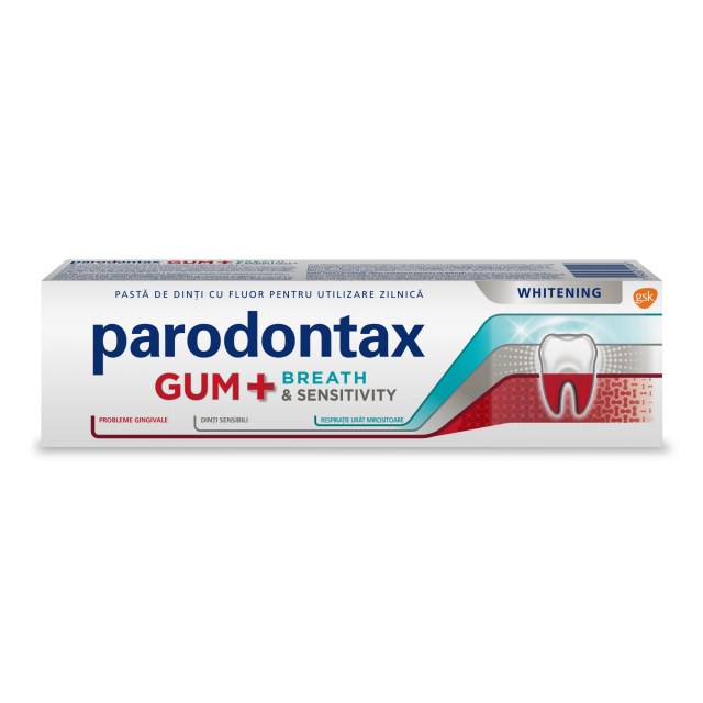 Pasta de dinti parodontax, Gum+ Breath & Sensitivity Whitening, 75 ml