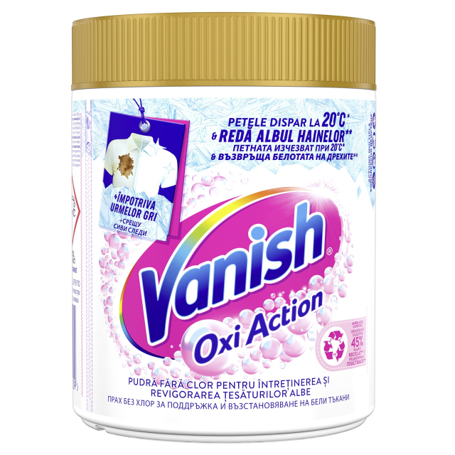 Pudra pentru indepartarea petelor pentru haine albe Vanish Oxi Action, 470 gr