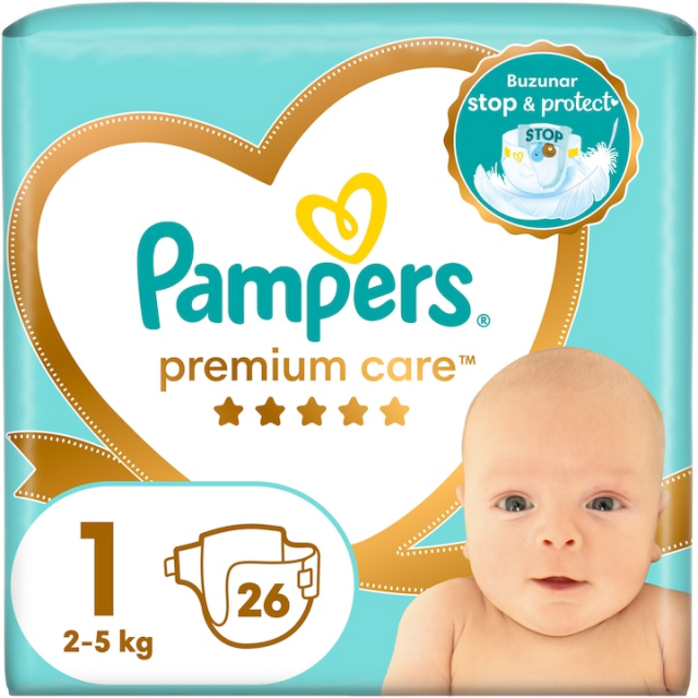 Scutece Pampers Premium Care Marimea 1, Nou Nascut, 2-5 kg, 26 bucati