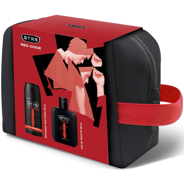 Set cadou STR8 Red Code: Apa de toaleta, 100 ml + Deodorant spray pentru corp, 150 ml + Borseta cadou