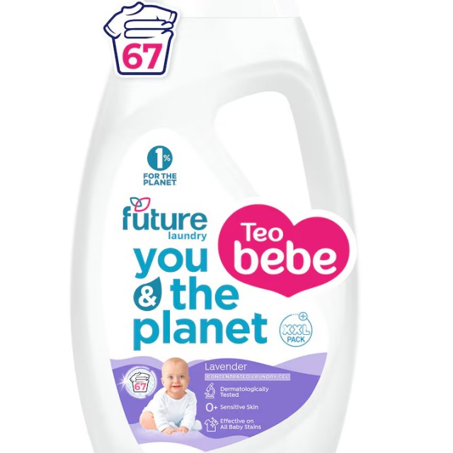Detergent gel de rufe pentru bebelusi, concentrat,Teo Bebe Future Lavanda, 2.7L, 67 spalari